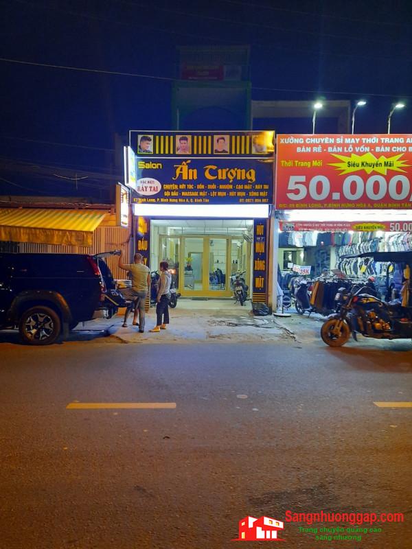 Sang tiệm tóc còn mới 100% mặt tiền đường Bình Long, phường Bình Hưng Hòa A, quận Bình Tân.  