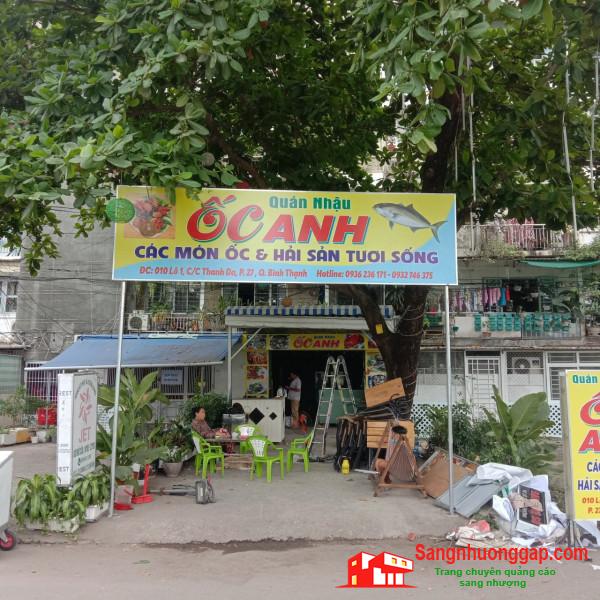 Sang nhượng quán nhậu hải sản nằm mặt tiền đường, khu dân cư đông đúc, ngay Cư xá Thanh Đa, quận Bình Thạnh.